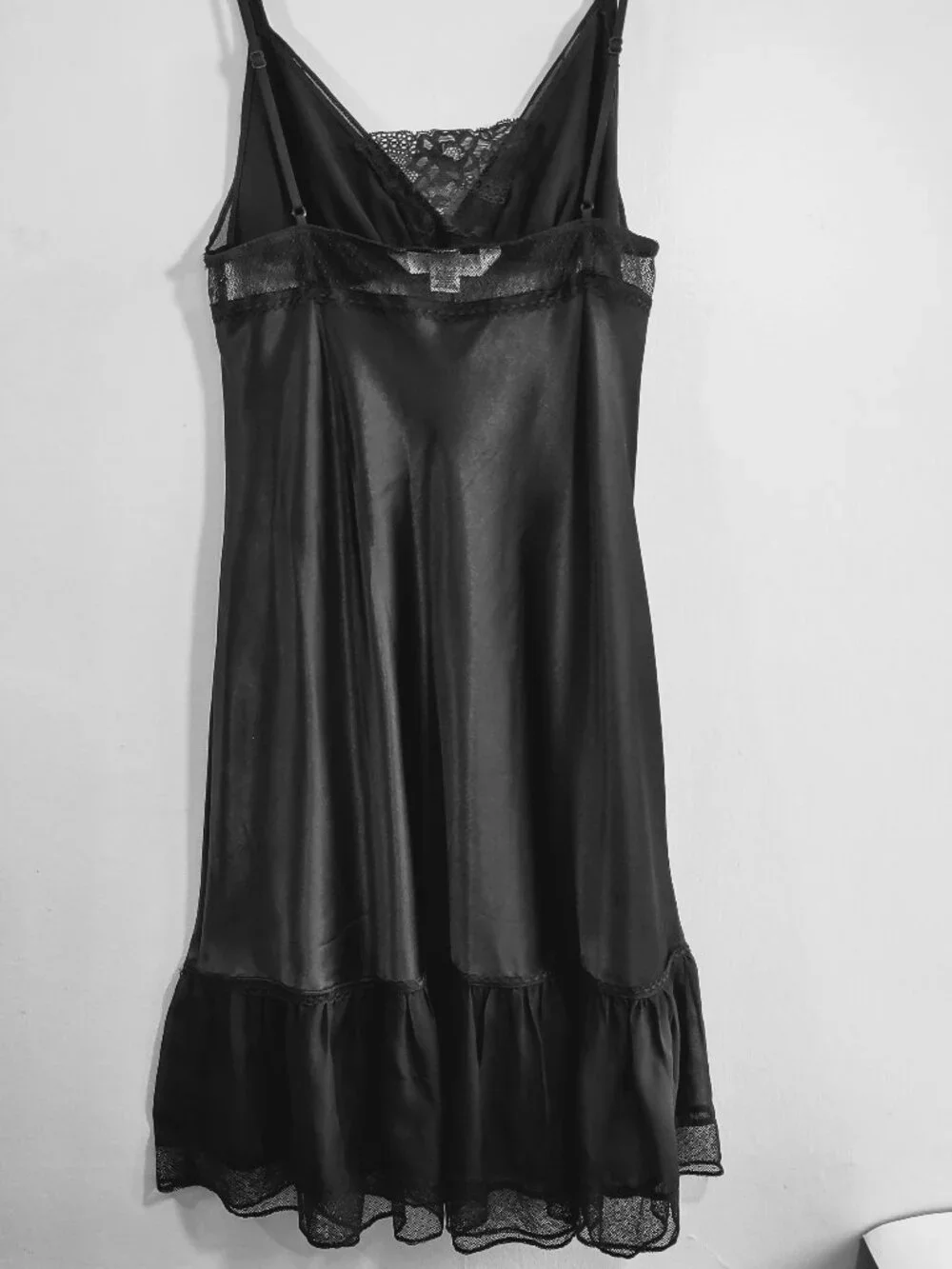Vintage Victoria's Secret Black Satin & Lace Slip Dress Sz Medium Indie Romantic